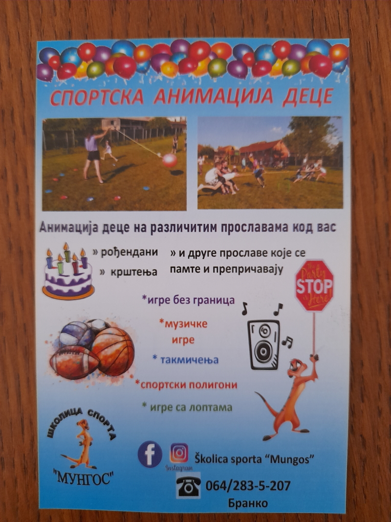 Sportska animacija dece, rodjendani, krštenja, razne proslave