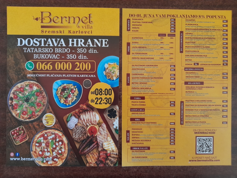 Podela i štampa flajera za restoran BERMET Sremski Karlovci