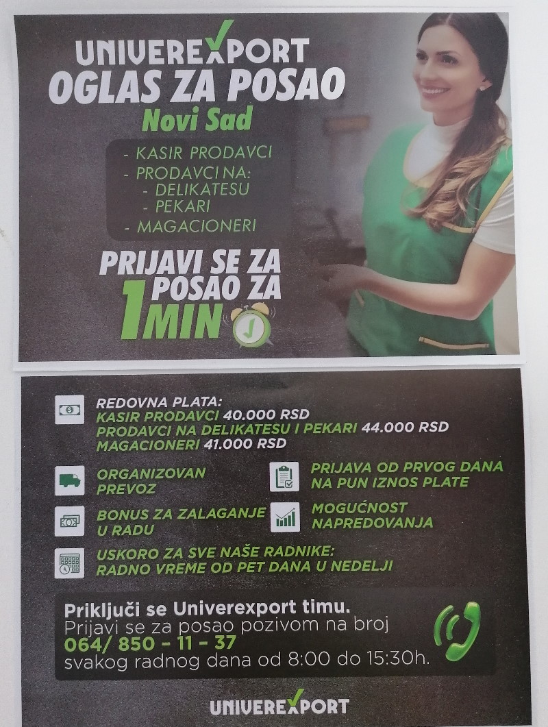 Podela flajera za UNIVEREXPORT-OGLAS ZA POSAO Novi Sad