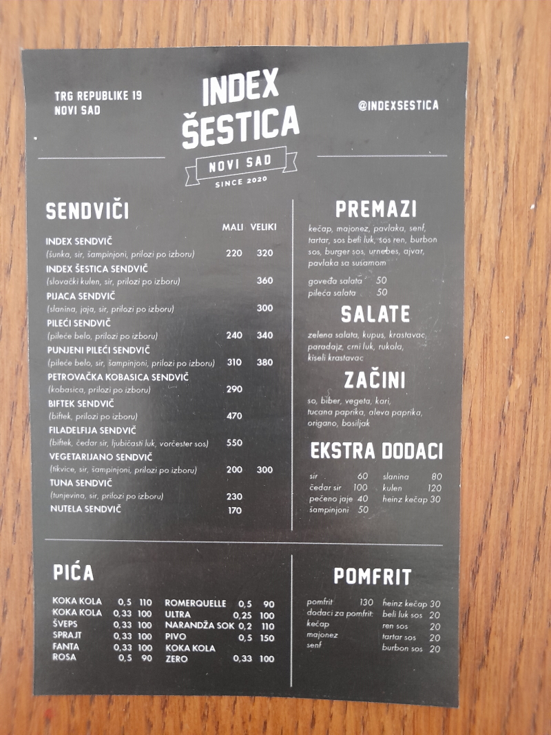 Štampa flajera za Index Šesticu.  Trg Republike 19, Novi Sad.